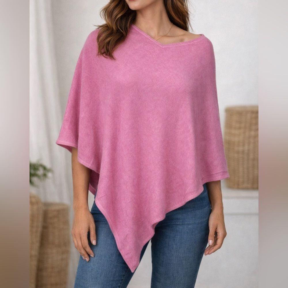 Handmade Nepal Cashmere Pink Asymmetrical Poncho Wrap Top